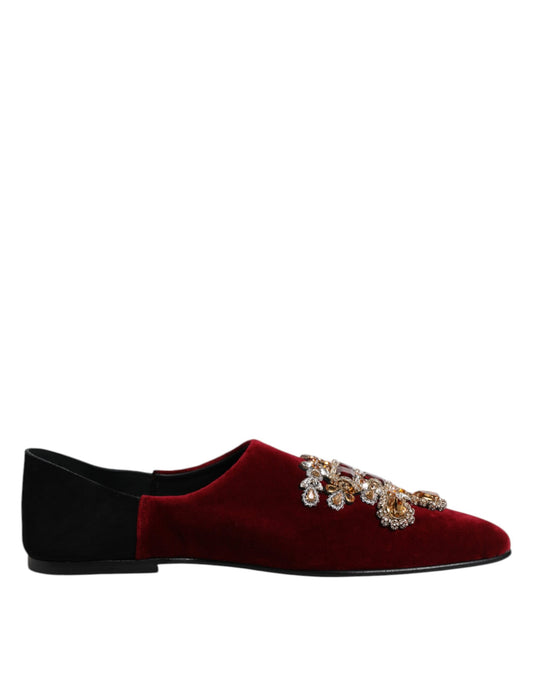 Dolce &amp; Gabbana – Slipper aus schwarzem und rotem Samt mit Verzierung