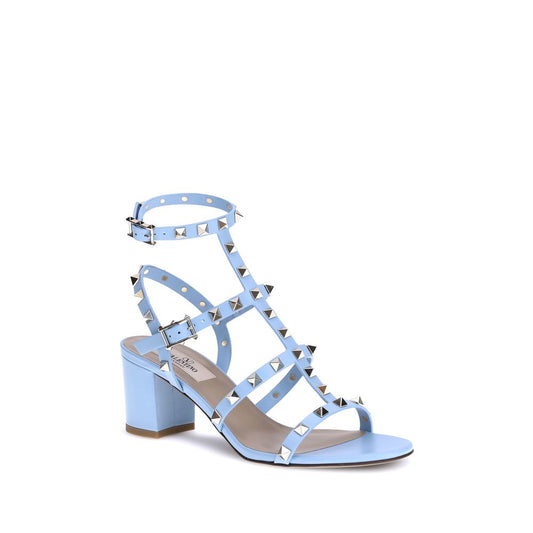 Valentino Garavani Hellblaue Kalbsleder-Sandalen mit Bos Taurus-Riemen zum Umschnallen
