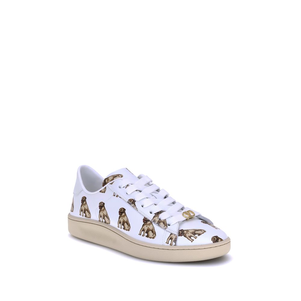 Valentino Garavani Weiße Kalbsleder-Sneaker Bos Taurus mit niedrigem Schaft