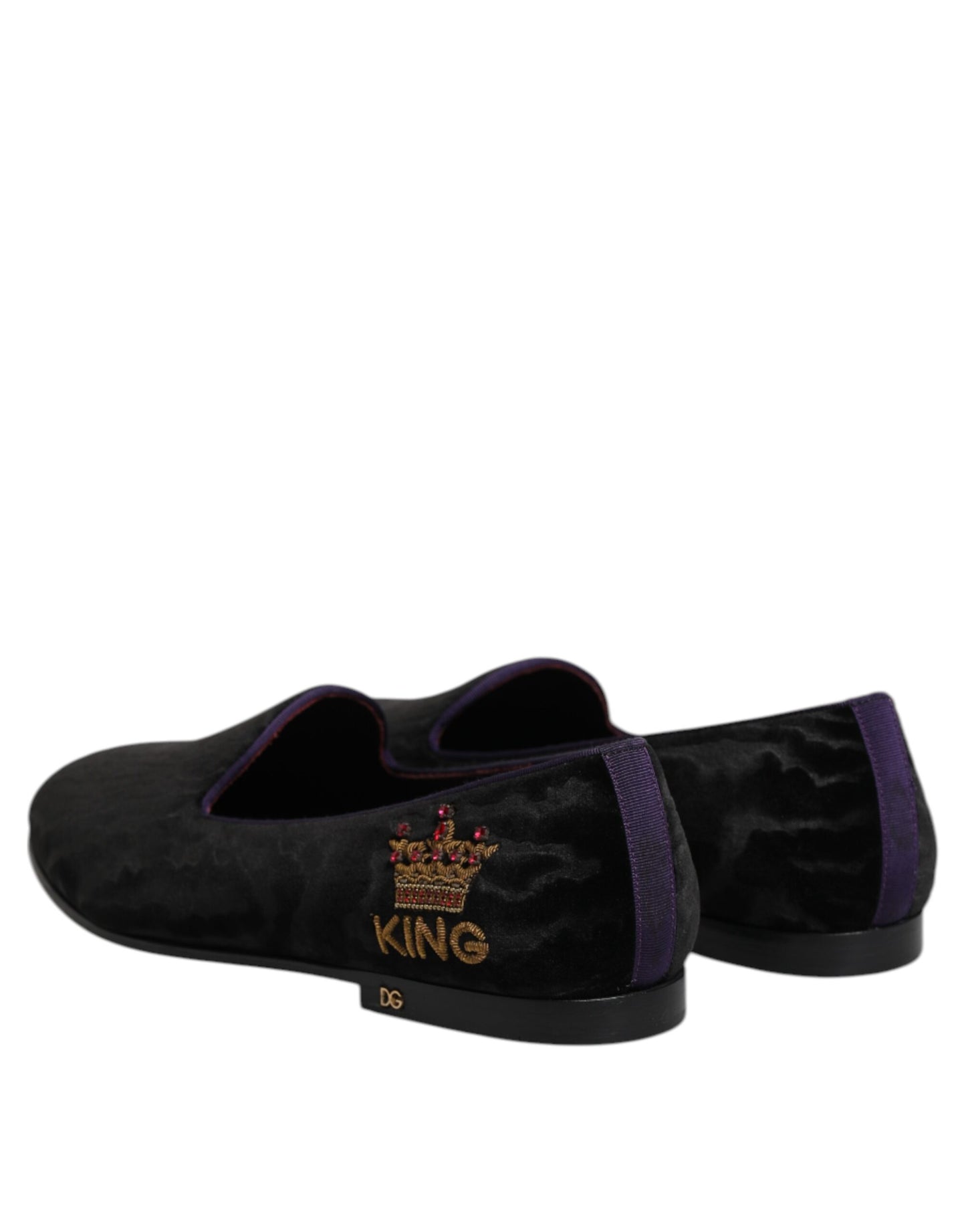 Dolce &amp; Gabbana – Schwarze Slipper mit DG-Kronenstickerei