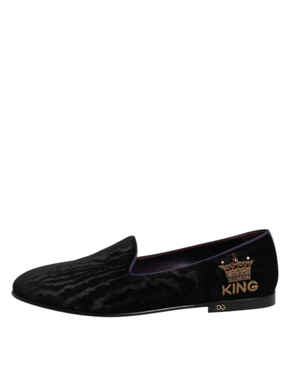 Dolce &amp; Gabbana – Schwarze Slipper mit DG-Kronenstickerei