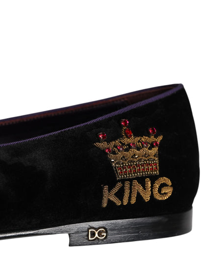 Dolce &amp; Gabbana – Schwarze Slipper mit DG-Kronenstickerei