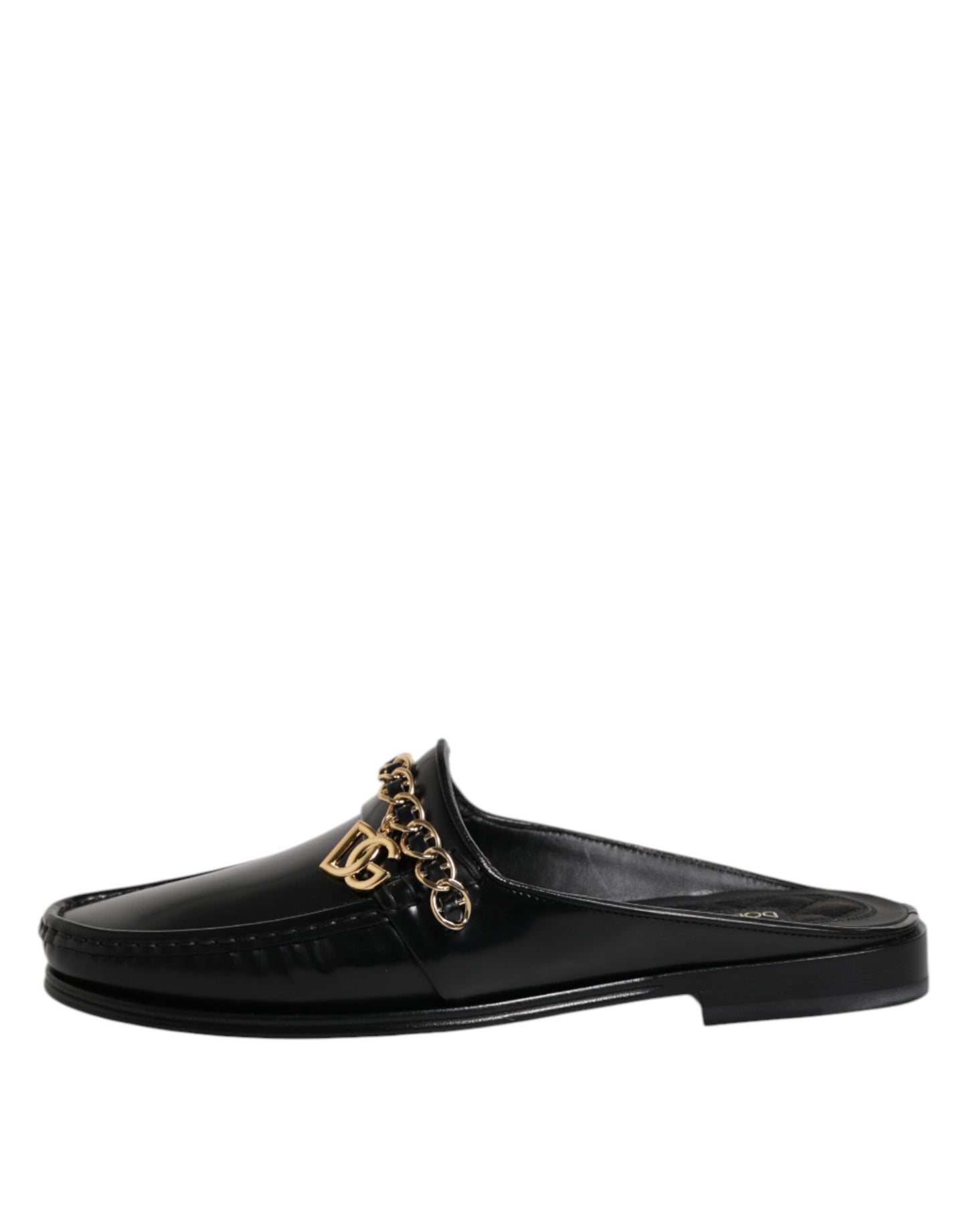 Dolce &amp; Gabbana – Sandalen mit DG-Kette und Verzierung aus schwarzem Leder