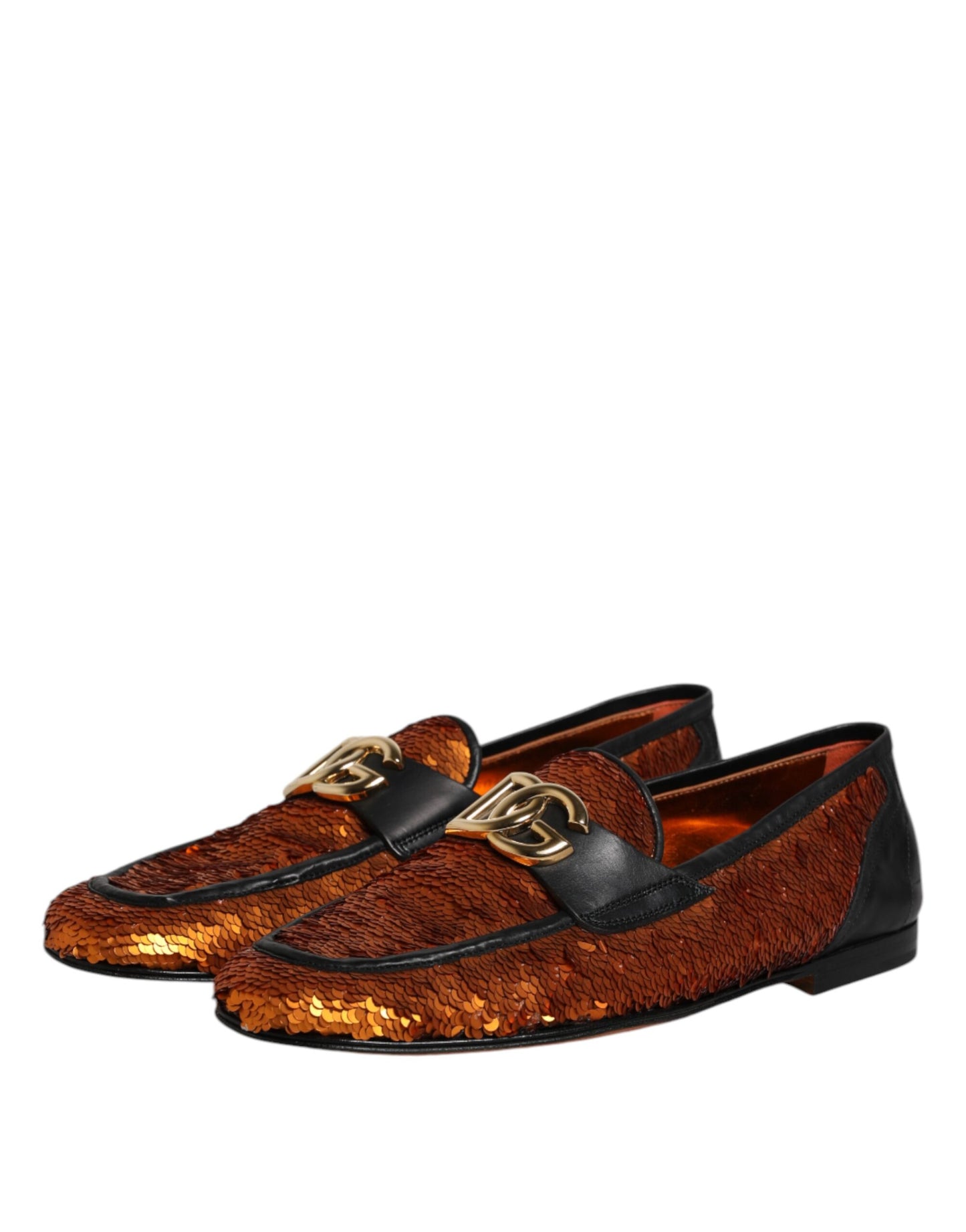 Dolce &amp; Gabbana Orange Pailletten verzierte Herren Loafer Schuhe
