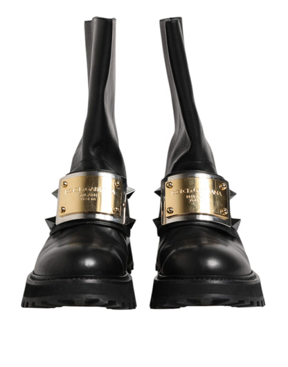 Dolce &amp; Gabbana – Hohe Stiefel aus schwarzem Leder mit DG-Logo