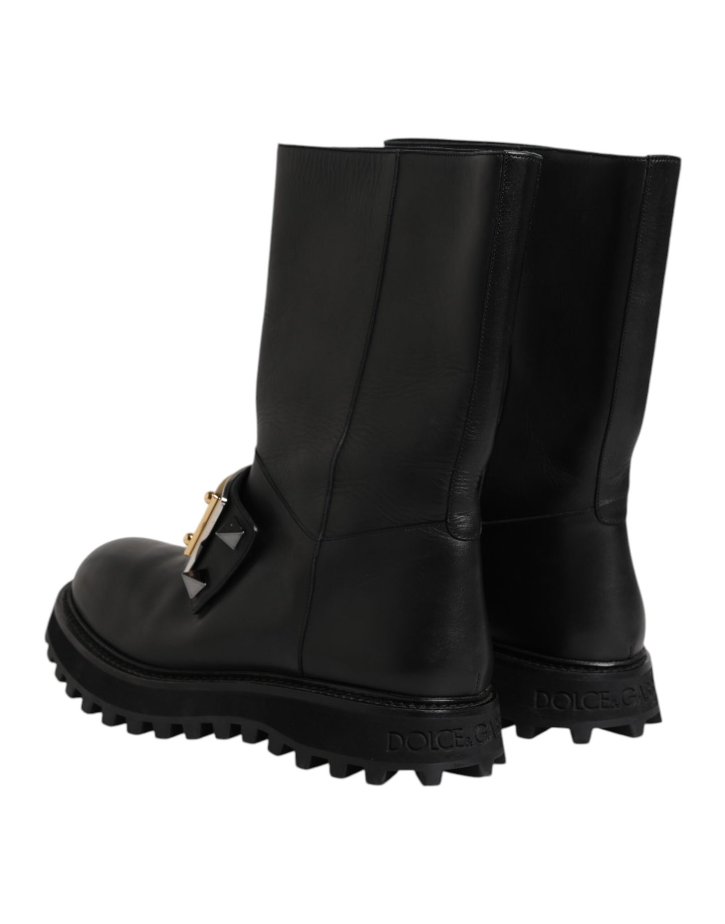 Dolce &amp; Gabbana – Hohe Stiefel aus schwarzem Leder mit DG-Logo