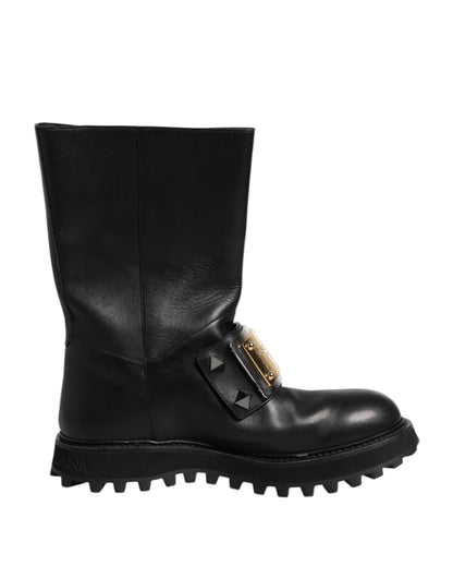 Dolce &amp; Gabbana – Hohe Stiefel aus schwarzem Leder mit DG-Logo