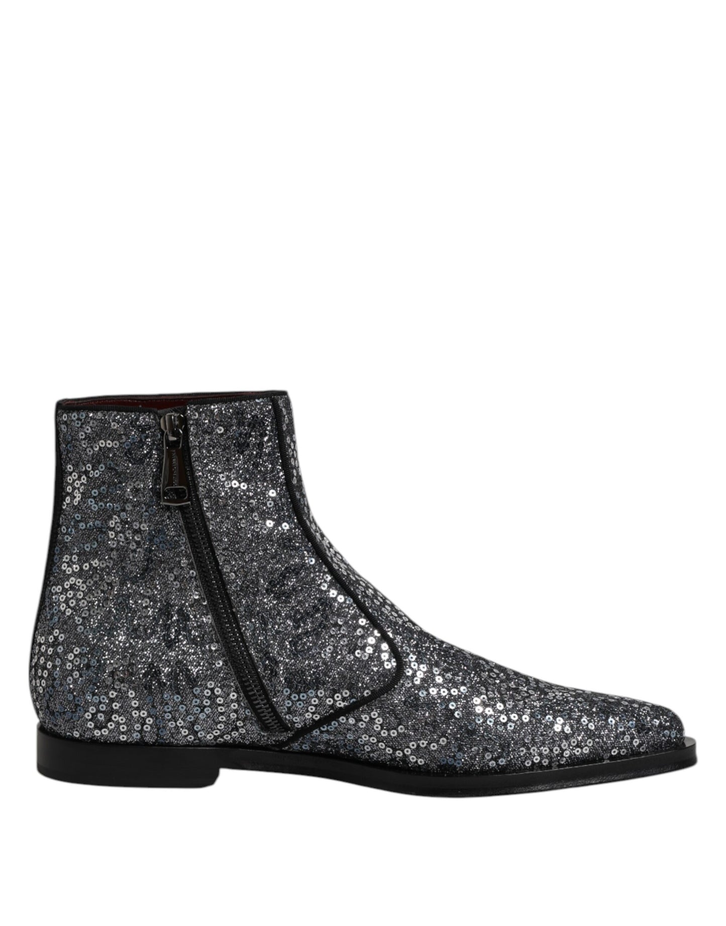 Dolce &amp; Gabbana Dunkelgraue Chelsea-Stiefel aus Baumwolle mit Pailletten