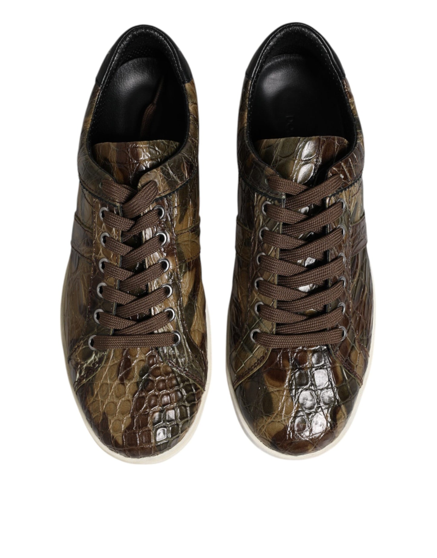 Dolce &amp; Gabbana Braune exotische Leder Low Top Sneakers Schuhe