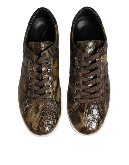 Dolce &amp; Gabbana Braune exotische Leder Low Top Sneakers Schuhe