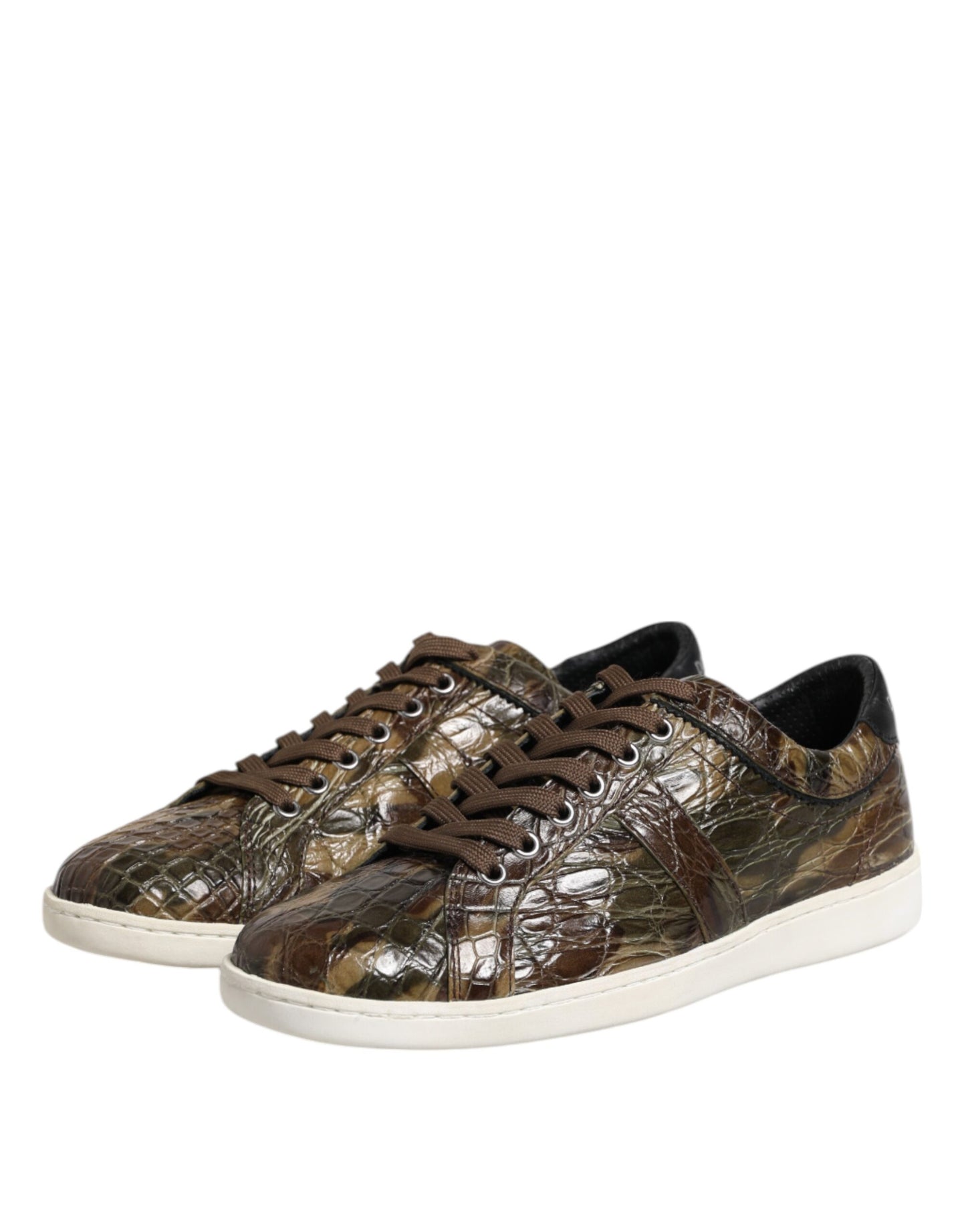 Dolce &amp; Gabbana Braune exotische Leder Low Top Sneakers Schuhe