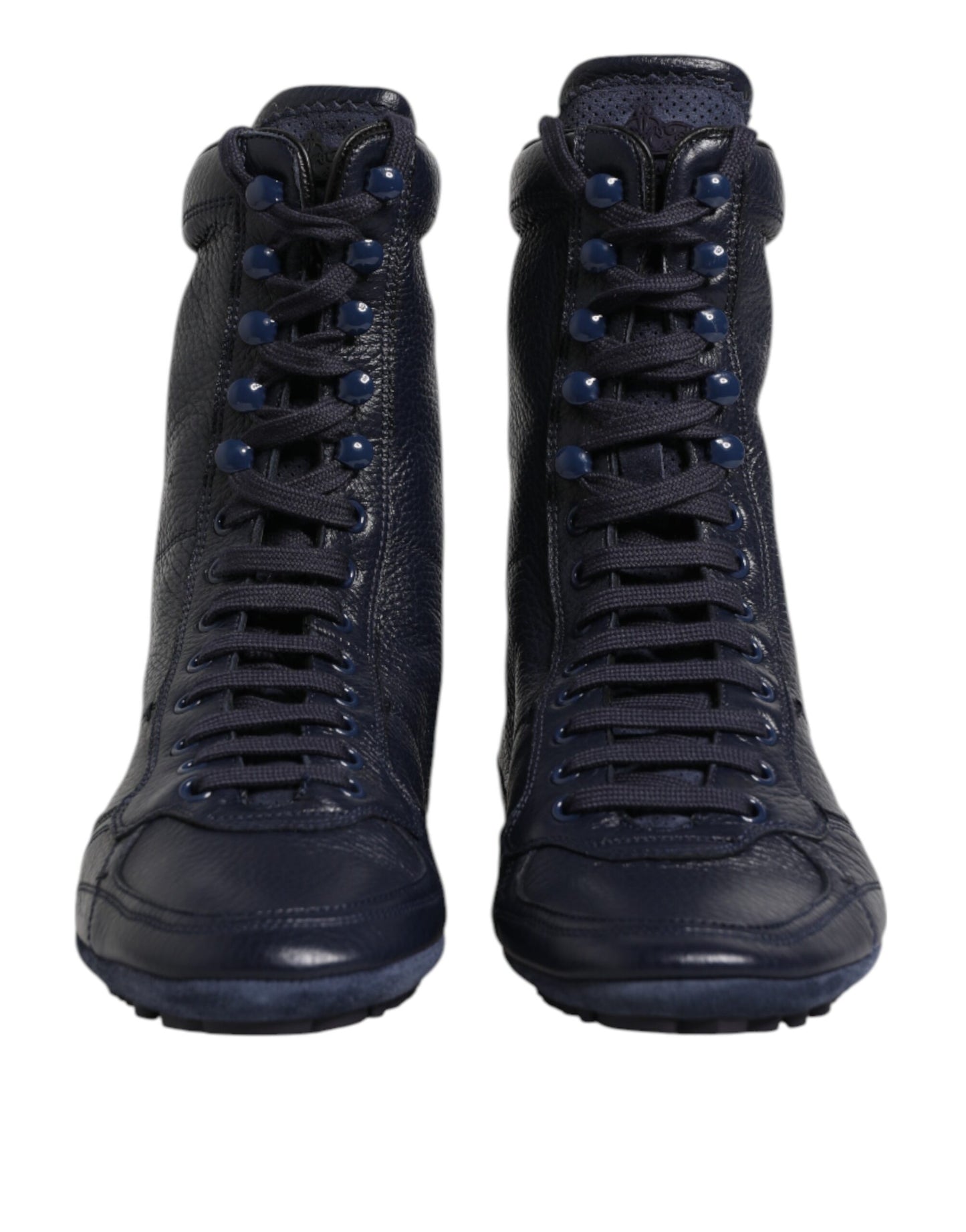 Dolce &amp; Gabbana Dunkelblaue Leder KING High Top Sneakers Schuhe
