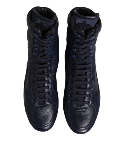 Dolce &amp; Gabbana Dunkelblaue Leder KING High Top Sneakers Schuhe