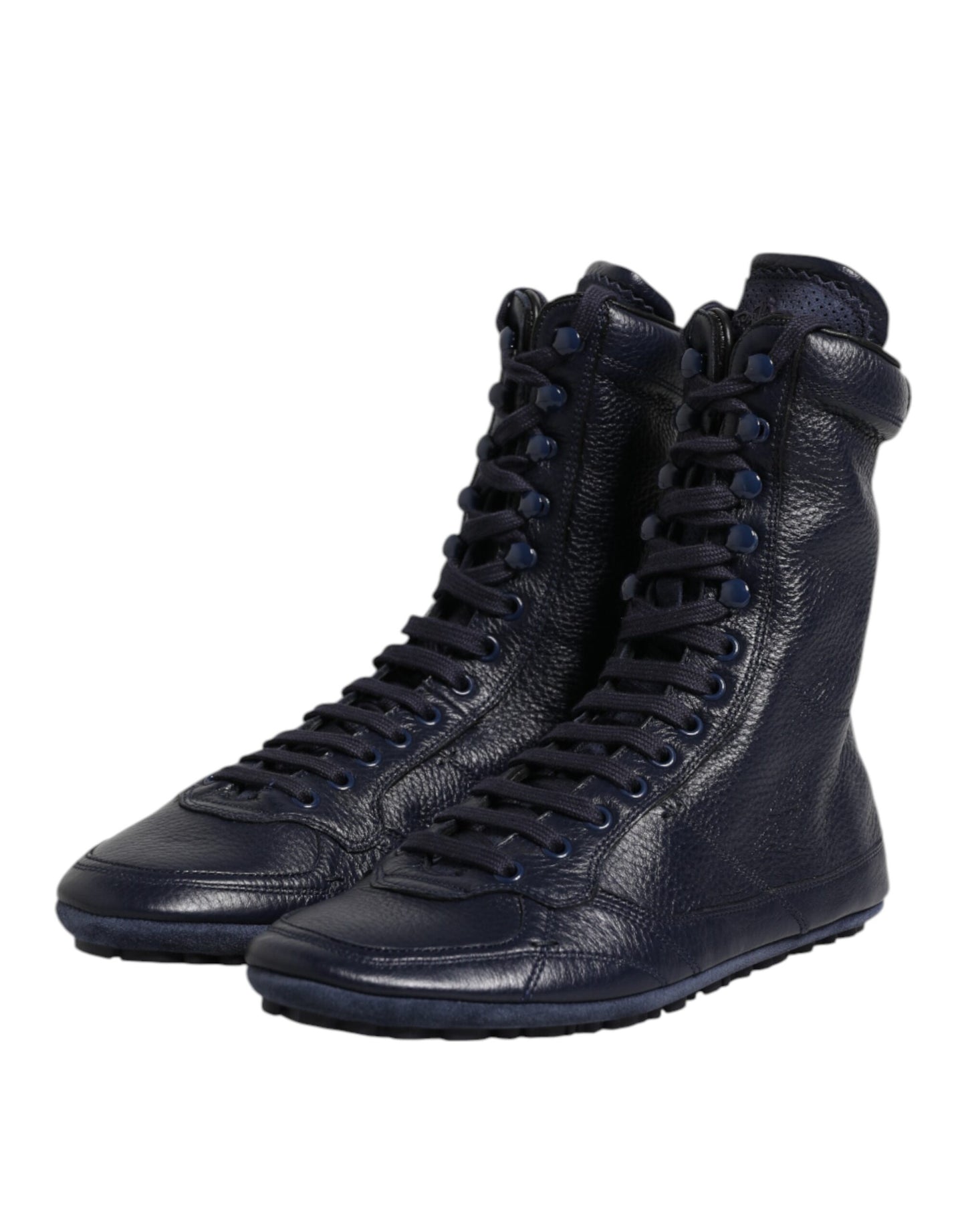 Dolce &amp; Gabbana Dunkelblaue Leder KING High Top Sneakers Schuhe