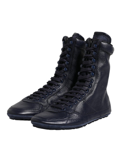 Dolce &amp; Gabbana Dunkelblaue Leder KING High Top Sneakers Schuhe