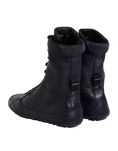 Dolce &amp; Gabbana Dunkelblaue Leder KING High Top Sneakers Schuhe