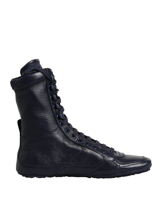 Dolce &amp; Gabbana Dunkelblaue Leder KING High Top Sneakers Schuhe