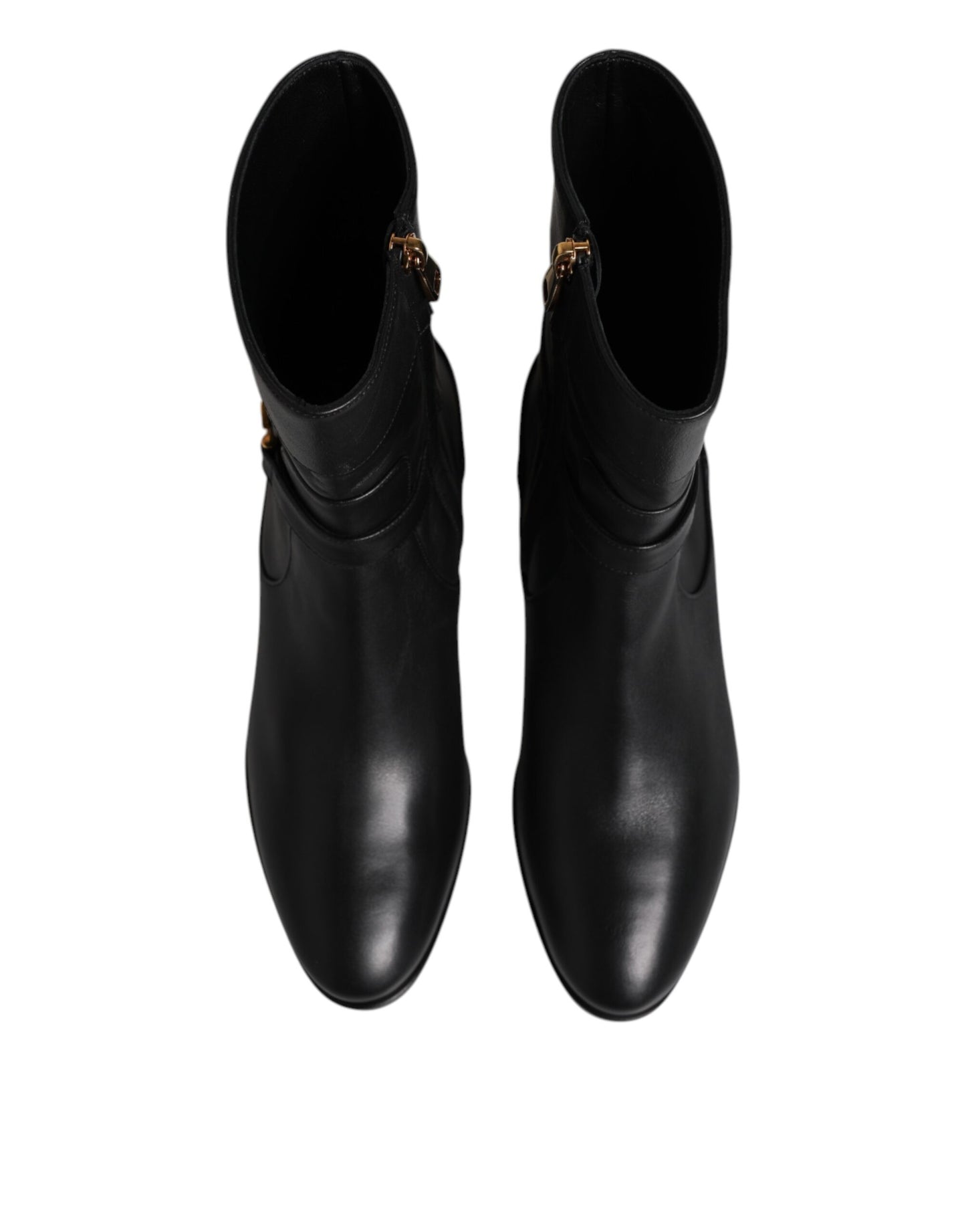 Dolce &amp; Gabbana Schwarze Leder-Flats Logo Kurze Stiefel Schuhe