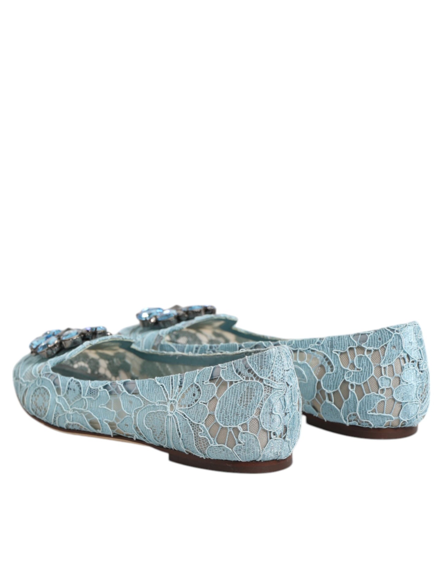 Dolce &amp; Gabbana Blaue Spitzen-Ballerinas mit Kristallen, Halbschuhe