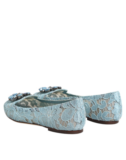 Dolce &amp; Gabbana Blaue Spitzen-Ballerinas mit Kristallen, Halbschuhe