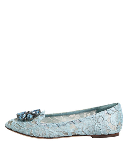 Dolce &amp; Gabbana Blaue Spitzen-Ballerinas mit Kristallen, Halbschuhe