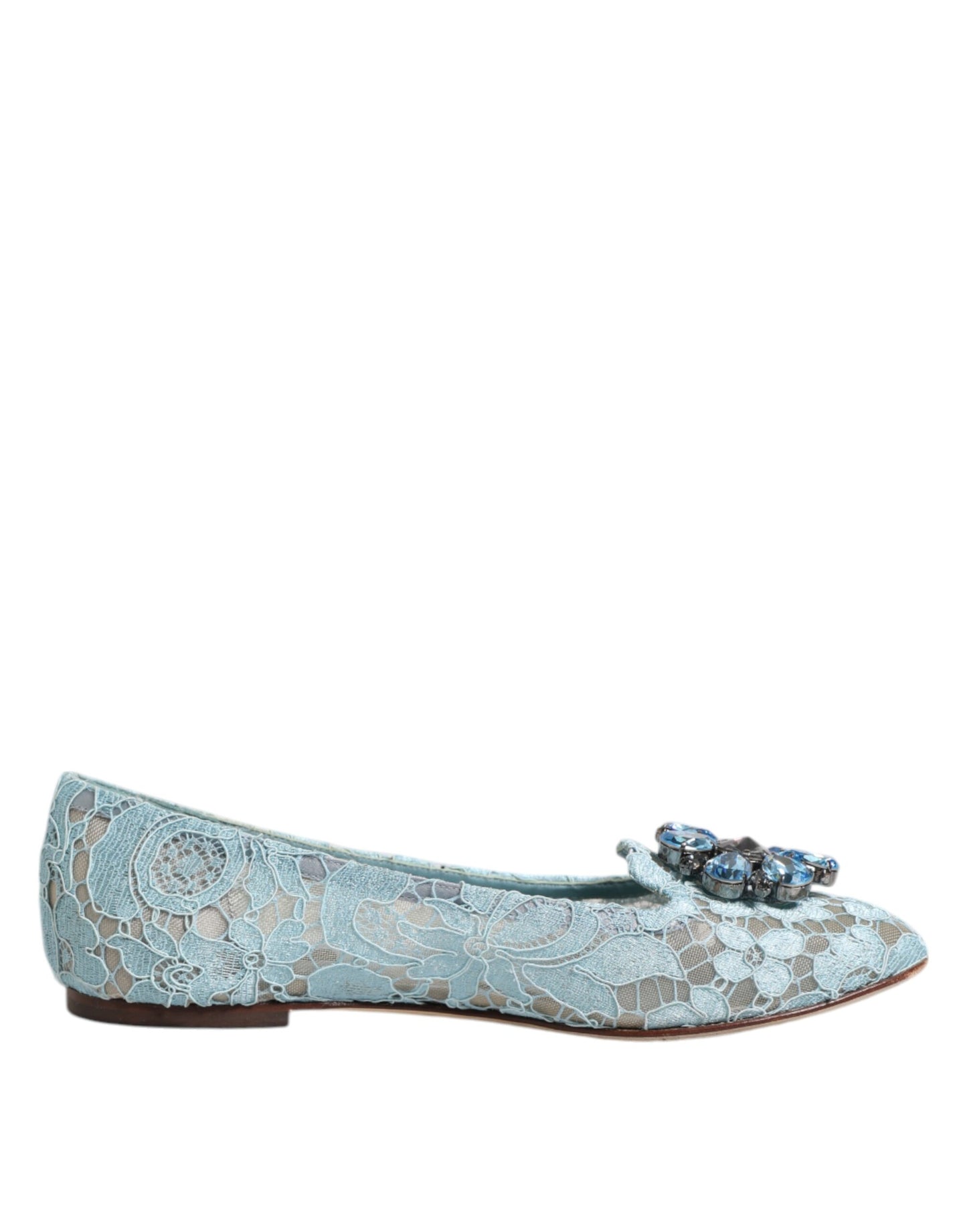 Dolce &amp; Gabbana Blaue Spitzen-Ballerinas mit Kristallen, Halbschuhe