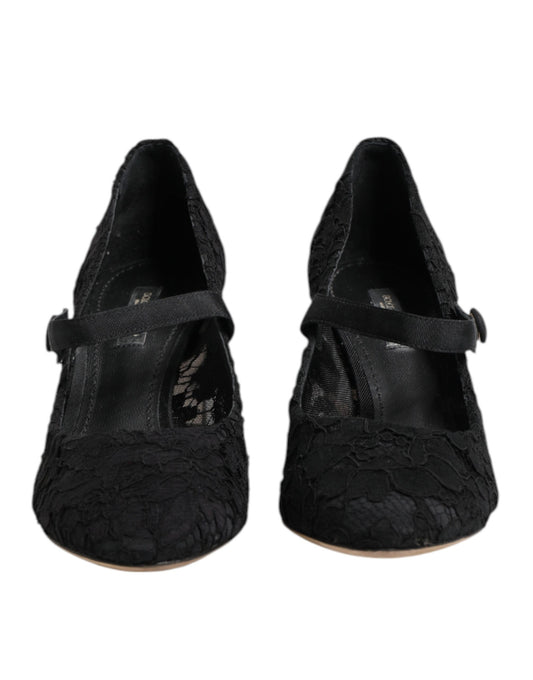 Dolce &amp; Gabbana – Schwarze Mary Jane-Pumps mit Spitze von Taormina