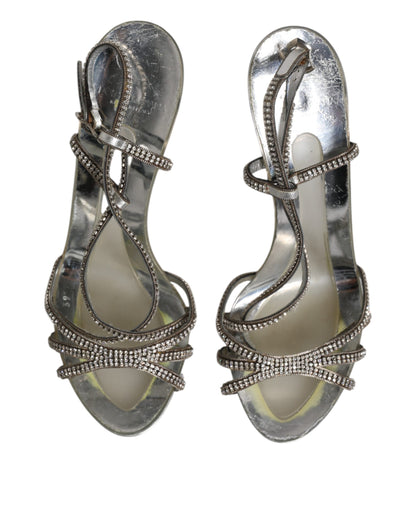 Dolce & Gabbana Silver Strass Ankle Strap Heels Sandals Shoes