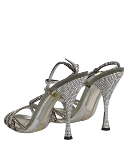 Dolce & Gabbana Silver Strass Ankle Strap Heels Sandals Shoes
