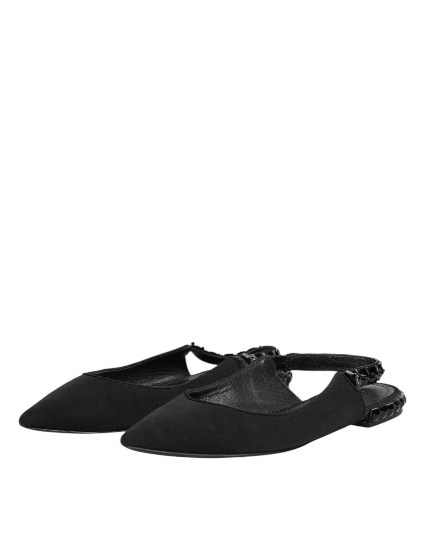 Dolce &amp; Gabbana – Schwarze Slingback-Schuhe aus Charmeuse mit Kristallen