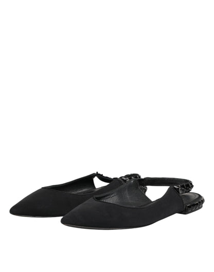 Dolce &amp; Gabbana – Schwarze Slingback-Schuhe aus Charmeuse mit Kristallen