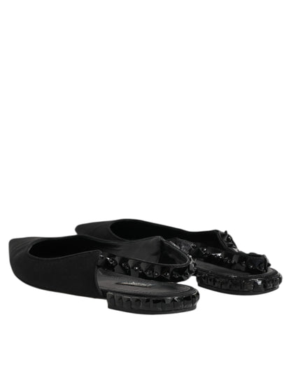 Dolce &amp; Gabbana – Schwarze Slingback-Schuhe aus Charmeuse mit Kristallen