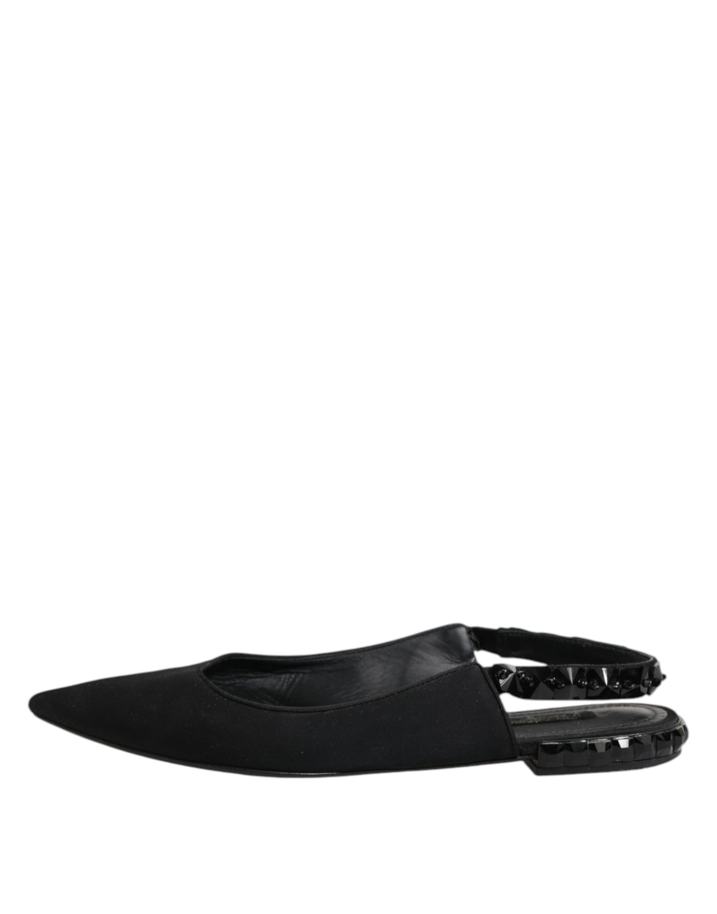 Dolce &amp; Gabbana – Schwarze Slingback-Schuhe aus Charmeuse mit Kristallen