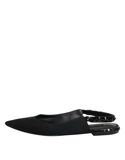 Dolce &amp; Gabbana – Schwarze Slingback-Schuhe aus Charmeuse mit Kristallen