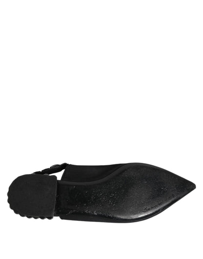 Dolce &amp; Gabbana – Schwarze Slingback-Schuhe aus Charmeuse mit Kristallen