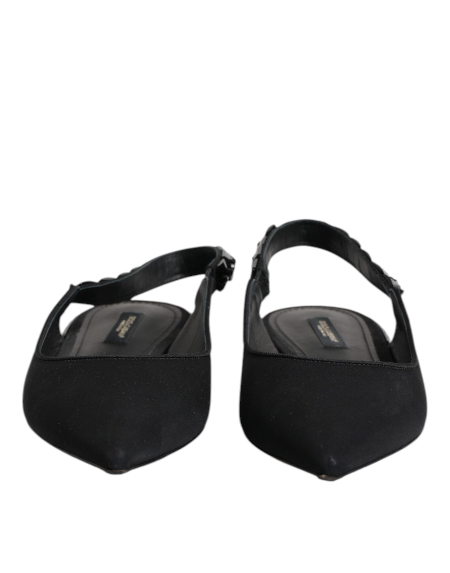 Dolce &amp; Gabbana – Schwarze Slingback-Schuhe aus Charmeuse mit Kristallen