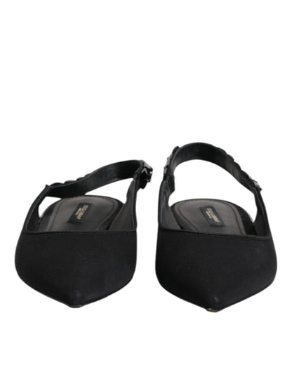 Dolce &amp; Gabbana – Schwarze Slingback-Schuhe aus Charmeuse mit Kristallen