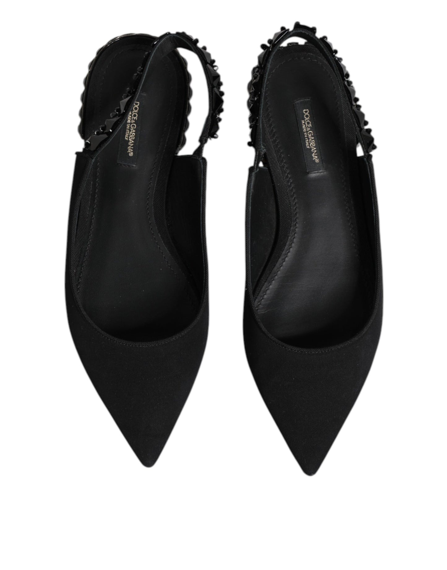Dolce &amp; Gabbana – Schwarze Slingback-Schuhe aus Charmeuse mit Kristallen