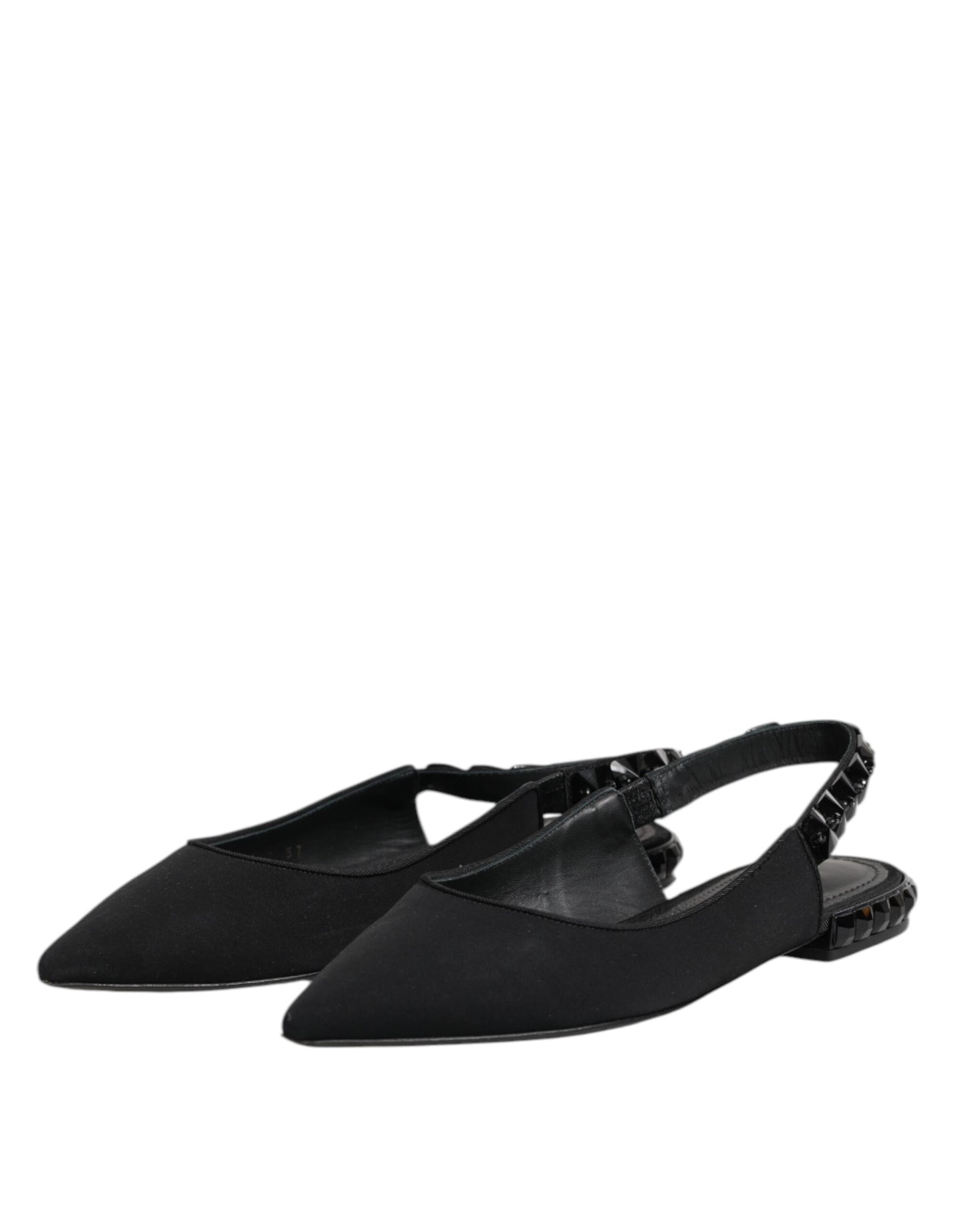 Dolce &amp; Gabbana – Schwarze Slingback-Schuhe aus Charmeuse mit Kristallen