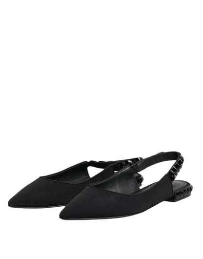Dolce &amp; Gabbana – Schwarze Slingback-Schuhe aus Charmeuse mit Kristallen