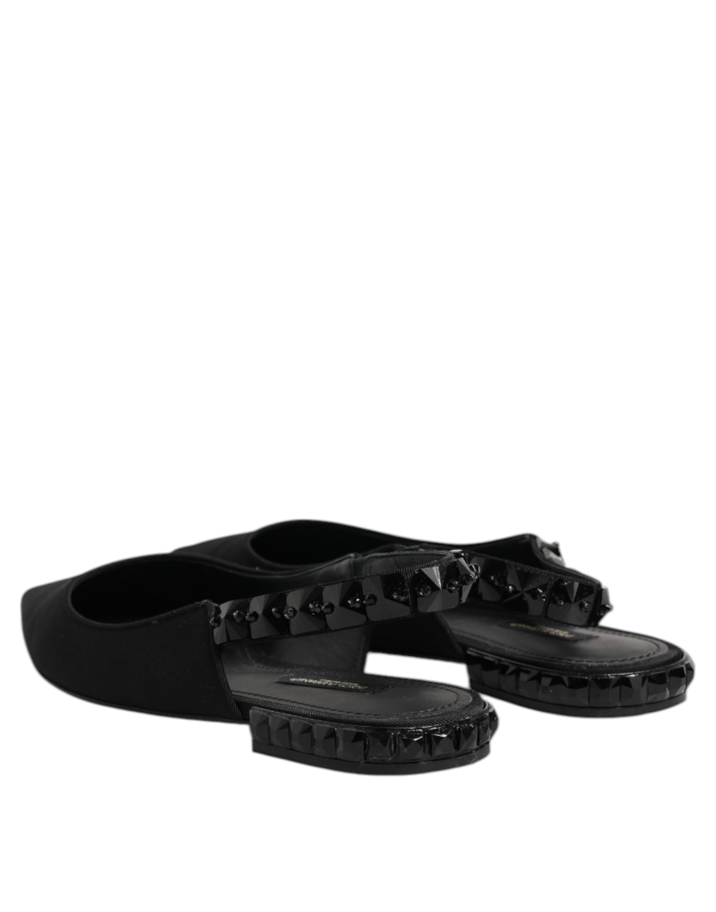 Dolce &amp; Gabbana – Schwarze Slingback-Schuhe aus Charmeuse mit Kristallen