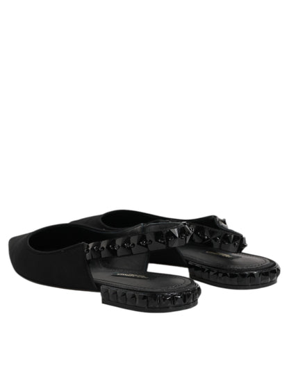 Dolce &amp; Gabbana – Schwarze Slingback-Schuhe aus Charmeuse mit Kristallen