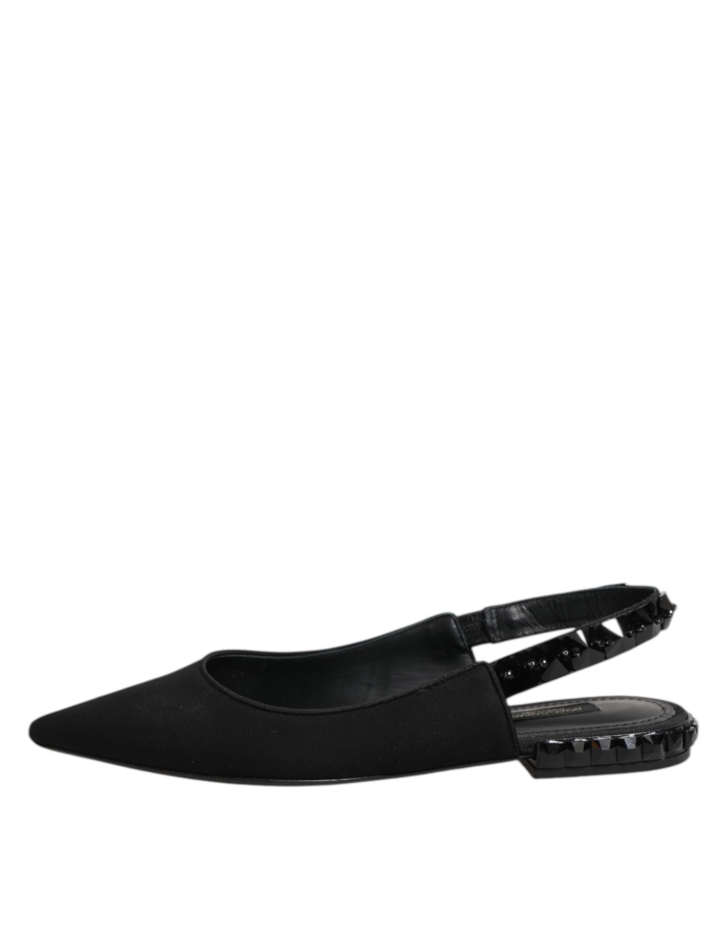Dolce &amp; Gabbana – Schwarze Slingback-Schuhe aus Charmeuse mit Kristallen