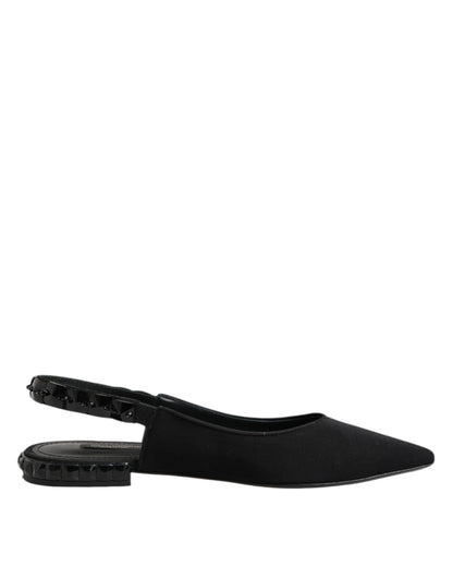 Dolce &amp; Gabbana – Schwarze Slingback-Schuhe aus Charmeuse mit Kristallen