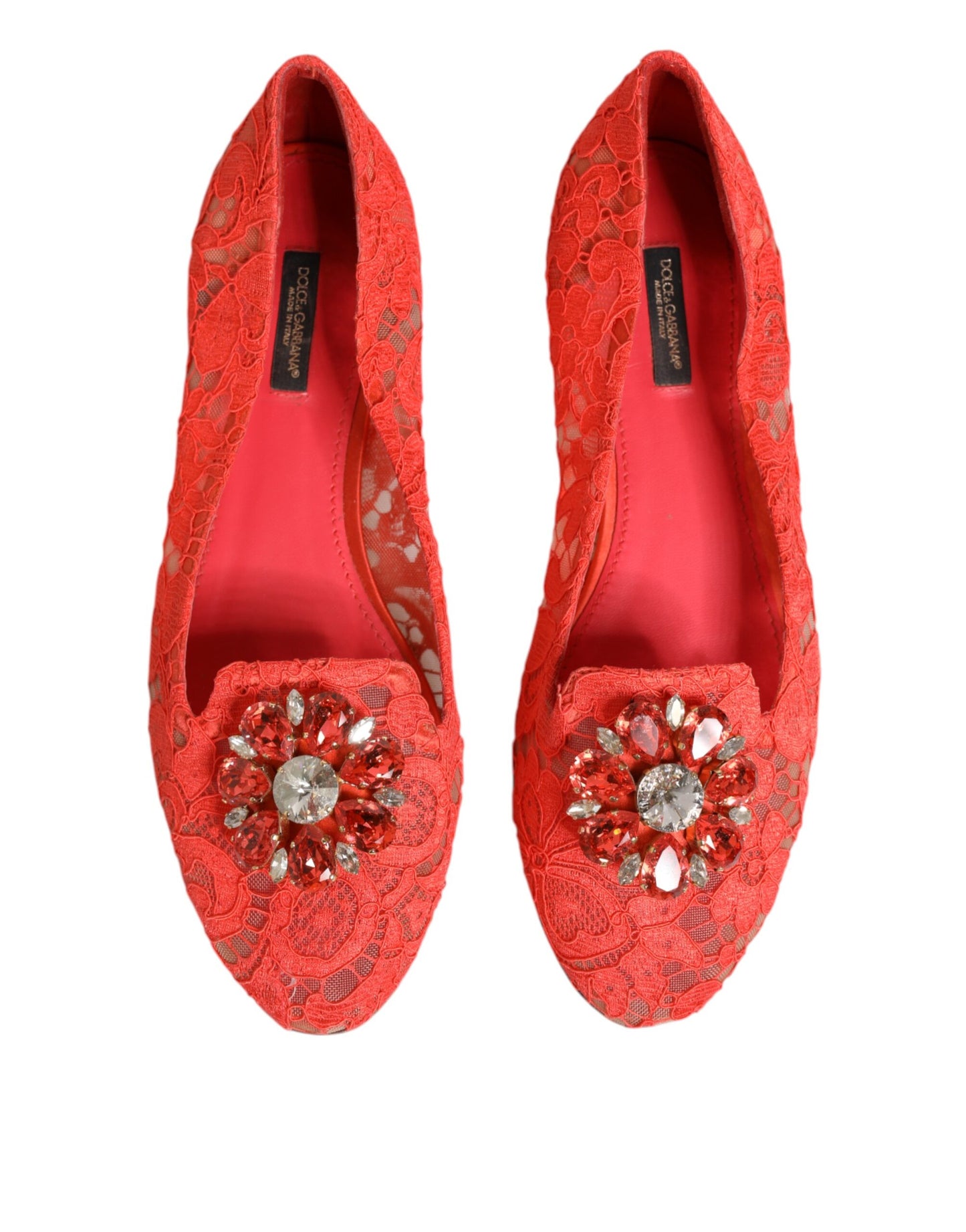 Dolce &amp; Gabbana Orange Spitze Kristall Ballerinas Loafer Schuhe