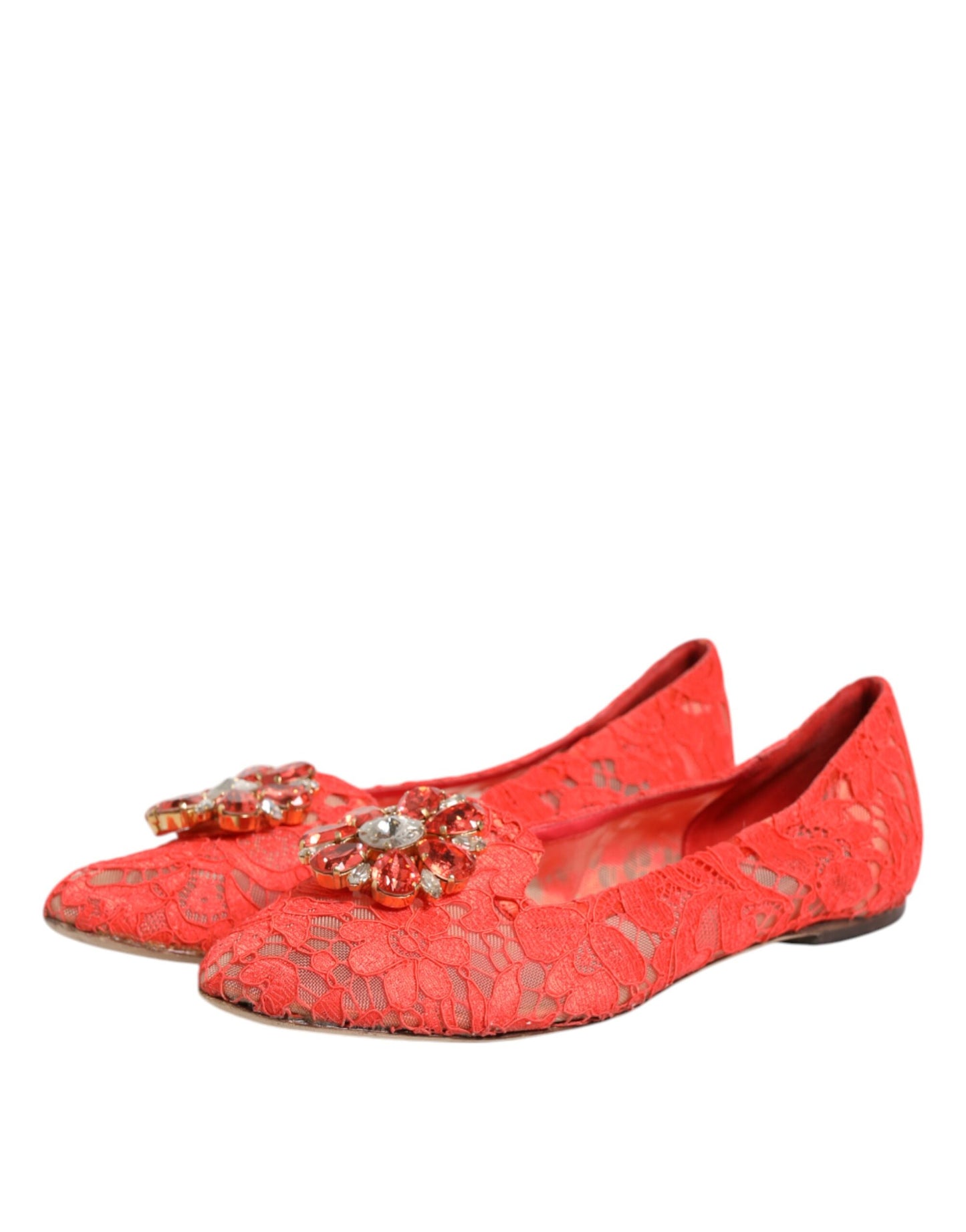 Dolce &amp; Gabbana Orange Spitze Kristall Ballerinas Loafer Schuhe