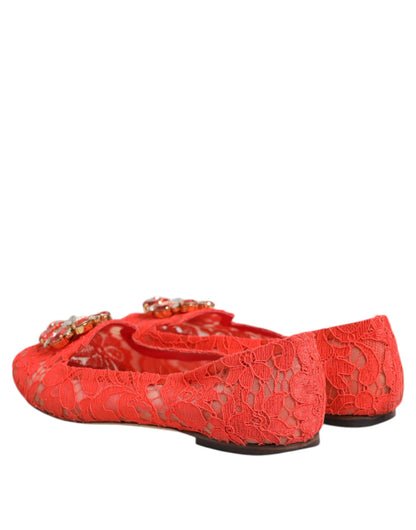 Dolce &amp; Gabbana Orange Spitze Kristall Ballerinas Loafer Schuhe
