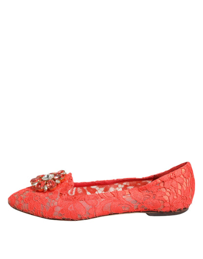 Dolce &amp; Gabbana Orange Spitze Kristall Ballerinas Loafer Schuhe