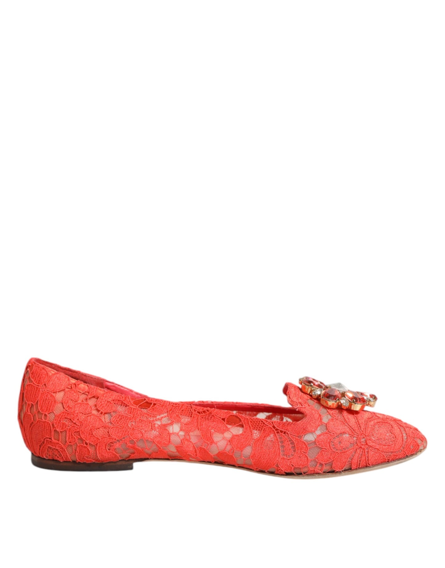 Dolce &amp; Gabbana Orange Spitze Kristall Ballerinas Loafer Schuhe