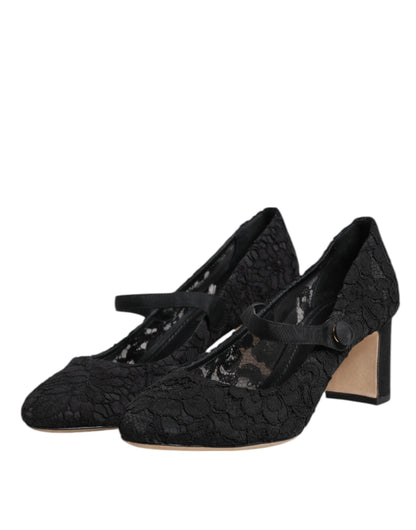 Dolce &amp; Gabbana – Schwarze Mary Jane-Pumps mit Spitze von Taormina